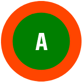 A green and orange circle with the letter a in it.